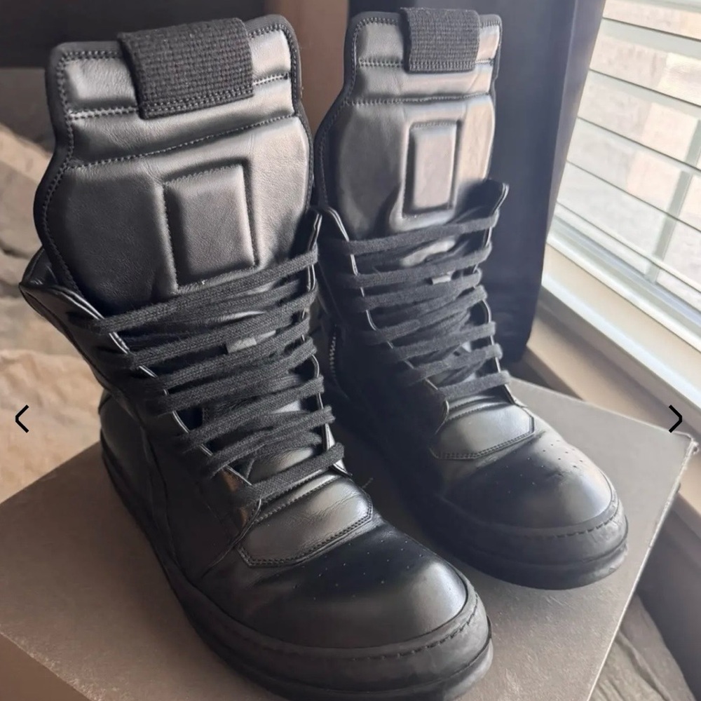 Rick Owens Black Leather Geo Baskets